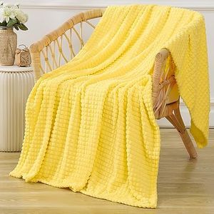 Puncuntex Yellow Throw Blanket 50"×60",Super Soft Flannel Fleece Plush Cozy Blanket with 3D Jacquard Square Grid Design Luxury for Couch Sofa Chair