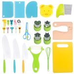 27 Pieces Kids Safe Knife Set, Montessori Kitchen Tools for Toddlers, Kids Cooking Sets, Kids Kitchen Set Include Safe Knife, Cutting Board, Fruit Fork, Peeler, Crinkle Cutter, Egg Beater, etc.