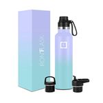 Camping & Hiking Hydration Canteens - 24oz 3 Lids (Narrow Straw/Spout Lid) Leak Proof Vacuum Insulated Stainless Steel - Hot & Cold Double Walled Sports Water Bottle