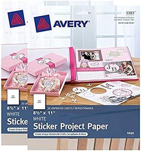 Avery Repositionable Sticker Project Paper, Matte White, 8.5" x 11", 2 Pack, 40 Sheets Total (32132)