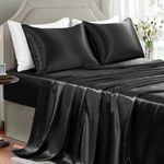 GOLAL Satin Sheets Full Size - 4 Pieces Luxury Silky Soft Bed Sheets, Wrinkle-Free Black Satin Silk Sheet Set with 1 Deep Pocket Fitted Sheet, 1 Flat Sheet, 2 Pillow Cases