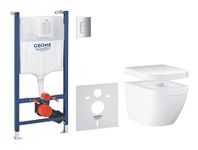 GROHE Solido Euro Ceramic 5-in-1 Box Solution (White Wall Hung Toilet with Soft Close Seat, Chrome Flush Plate, WC Frame 1.13 m, Sound Insulation, 2 Wall Brackets), Ready to Install, 39890000