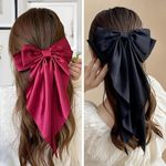 ChicTresses® Black and Red - Hair Bows For Women, Bow Clips for Women - Barette Hair Clip - Premium Luxury Silky Satin Hair Bow Clips for Women and Girls, Cute Hair Accessories for Girls