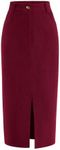 PRETTYGARDEN Women's Fall Midi Pencil Skirts Dressy Casual Work Office High Waisted Trendy Winter Corduroy Skirt with Slit (Wine Red,18)