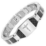 Willis Judd Mens Christian Jesus Crucifix Cross Black Carbon Fiber Titanium Magnetic Bracelet with Free Link Removal Tool and Gift Box