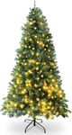 Coselena 6ft Pre-Lit Artificial Christmas Tree – 1,142 Alaskan Pine Tips - Christmas Tree with 400 Vibrant LED Lights, 8 Lighting Modes & Timer - Slim PVC Xmas Tree for Christmas Decorations