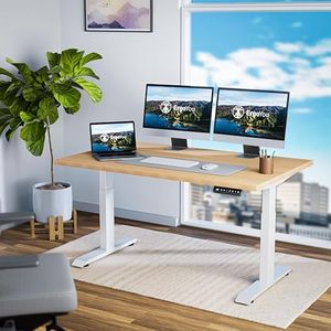 ErgoYou - Electric Height Adjustable Laminated Standing Table - Heavy Duty - Dual Motor 2 Stage - 150 Kgs Max Weight Capacity - E2 Series - Ergonomic Sit Stand Desk (Maple: 47 X 23.5 Inches)