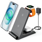 eazpower Wireless Charger Stand for Thick Cases of 10MM/Otterbox/Popsocket Compatible, 3 in 1 Charging Dock for iPhone16/15/14/13Pro Max, Charging Station for Multiple Devices for Apple Watch/AirPods