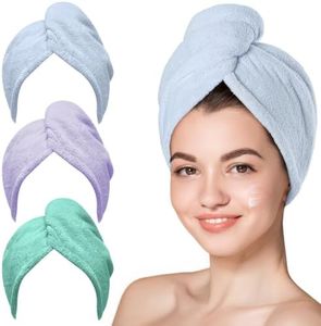 Hicober Microfiber Hair Towel Wrap for Women, Green Blue Purple, 3-Pack