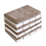 Microfiber Kitchen Towels - Super Absorbent, Soft and Solid Color Dish Towels, 8 Pack (Stripe Designed Brown and White Colors), 26 x 18 Inch