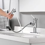 LAZ HOME Bathroom Faucet with Pull Out Sprayer Chrome Copper Single Handle Kitchen Basin Mixer Tap with Three Modes Sprayer Rotating Spout Hot and Cold Water Modern Vanity Basin Faucets with Sprayer