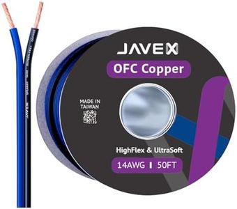 JAVEX 14-Gauge AWG Speaker Wire OFC Oxygen-Free Copper 99.9% Cable for Hi-Fi Systems, Mixer, Amplifiers, AV receivers, Home Theater, Subwoofer, and Car Audio System, 50 FT, Blue/Black