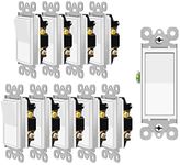 Nineleaf 10 Pack 15 Amp Rocker Electrical Light Switch, Single Pole Paddle, 120V-277V AC, Residential/Commercial Grade, Home & Office, UL Listed, White