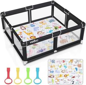 Voovc Premium Baby Playpen with Mat, 71x60 Inches Extra Large Playpen for Babies and Toddlers, Indoor & Outdoor Activity Center, Safety Baby Play Pen with Gate Prints Black
