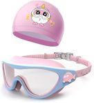 HDYAR 2 Pack Kids Swim Goggles and Swim Cap for Long/Short Hair, PU Coating Swimming Cap for Age 3-15 Boys Girls, Kids Goggles for Swimming (Pink Diver Cap & Goggles)