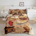 Feelyou Ocean Nautical Comforter Set Queen Size Kids Marine Sailboat Pirate Bedding Set Sea Adventure Decor Quilt 1 Comforter 2 Pillowcase Boys