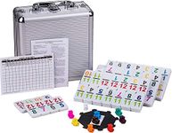 Dominoes set for adults, Double Twelve Mexican train dominoes game with Number Dot, Classical Dominoes set with Aluminum Case,1 Domino Hub,9 Colorful train, 91 Domino Tiles, (2-8 players)