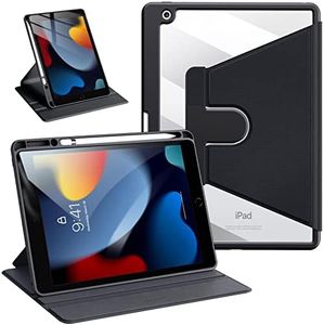 ZtotopCases Funda para iPad 9ª/8ª/7ª Generacion 2021,Cubierta Frontal de Cuero PU Premium,Tapa Trasera de PC Translúcida,Caja Giratoria de 360 Grados con Soporte de Lápiz Aplicable a iPad 10.2, Negro