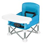 AGUDAN Toddler Travel Booster Seat, Compact Folding Eating Camping Beach Lawn Chair with Removable Tray Indoor Outdoor (Sky Blue)