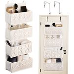 Autumnlife 4-Tier Over Door Storage Organiser Boho Decor Hanging Storage Organiser, Macrame Nursery Storage Organiser Wall Mount Back of Door Storage for Nursery, Bedroom, Bathroom - Ivory