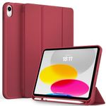 CACOE Case for iPad 10th Generation with Pencil Holder 2022, Soft TPU Back 10th Gen Cover with Pen Holder iPad Protective Smart Stand Case for iPad 10 Generation - Red Wine