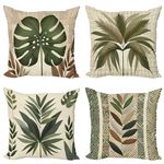 Ambesonne Exotic Throw Pillow Cushion Cover Set of 4, Vintage Tropical Exotic Monstera Palm Nature Branches Jungle Leaves, Decorative Accent Double-Sided Printing, 16", Umber Forest Green Ivory