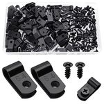 VooGenzek 100 PCS 1/4 Inch R-Type Cable Clip Wire Clamp, Nylon Screw Mounting Cord Fastener Clips with 100 PCS Screws, for Wire Management (Black)