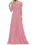 Plus Size Chiffon Mother of The Groom Dresses with Sleeves Floor Length A Line Lace Appliques Formal Evening Gown, Dusty Pink, 10