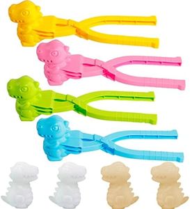 BravOne 4 Pcs/Set Snowball Maker Clips, Dinosaur Shaped Snow Ball Maker Clips Clamps Outdoor Winter Play Snow Toys Sand Molds Clay Tools for Kids Snowball Fight Beach Player (Dinosaur)