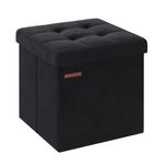 SONGMICS Storage Ottoman, Foldable Small Ottoman Foot Rest, 38 x 38 cm Foot Stool, Ottoman with Storage, Load up to 300 kg, for Living Room, Bedroom, Dorm, Ink Black LSF227B51