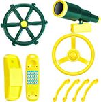 Playground Accessories Backyard Pirate Plastic Ship Playset Plastic Playground Equipment Set with Ship Wheel, Telescope, Safety Handlestoy Phone for Outdoor Playhouse Treehouse Playset(Yellow, Green)