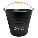 Winsome Coal Bucket with Wooden Grip Metal carry handle Black Coated Cast Iron Baskets Traeger drip Pail Pit Boss Oklahoma Joe's Grill Grease Bucket | 12 Liter Wide Open Top for Easy Filling