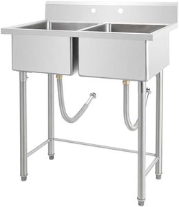 Stainless Steel Utility Sink, 41"x23"x45" Commercial Freestanding Sink, Kitchen Stainless Steel Sink with 2 Compartment, Freestand Sink for Home, Restaurant, Laundry, Garage, Workshop Sink, Outdoor