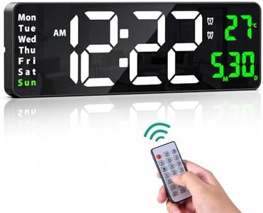 ORIA Reloj de Pared Digital, Reloj de Pared LED de 16" con Pantalla Grande, Reloj Despertador Digital con Control Remoto, 2 Juegos de Alarma, Brillo y Temporizador Ajustables, Hora/Fecha/Temperatura