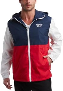 Reebok Men's Jacket - Lightweight Performance Windbreaker - Full Zip Weather Resistant Spring Coat (S-XL), Navy/Red/White, Large