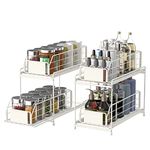 YBING Under Sink Organizers Set of 2, Multi-purpose 2 Tier Under Sink with Sliding Storage Drawer, for Kitchen Laundry Room Bathroom Countertop Storage Cabinet Metal Basket (White)