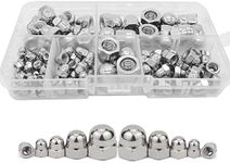 100 Pcs Stainless Steel Acorn Dome Head Hex Nuts,Head Cap Nut M8 M6 M5 M4 M3 Dome Hex Cap Nuts,Hexagon Acorn Nuts, Nuts Assortment Kit,Round Fastening Domed Cap(Silver)