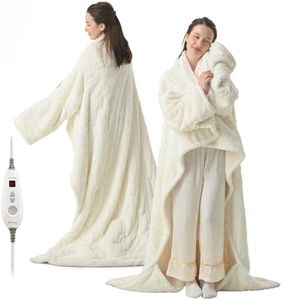 Bearhug Wearable Heated Blanket with Foot Pockets & Sleeves - Faux Fur & Sherpa, Heated Snuggle Blanket for Bed & Sofa, 6 Heating Levels, 4H Auto-Off,White Cloud