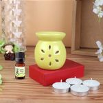 Coku Ceramic Diffuser Pot Essential Oil Burner Clay Lamp Wax Warmer Aromatherapy Oil Diffuser with 4 Tea Lights & 10ml Lemon Grass Aroma Oil for Home, Office Spa, Meditation Or Yoga (Yellow)