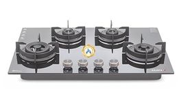 Sujata Hob Gas Stove 4 Burners Glass Top | 5 Years Warranty | 4 Burner Gas Stove Glass Top Auto Ignition, CookTop cum Hob Top, LPG & PNG Compatible, Brass Burner (Indium Auto Ignition - Black)