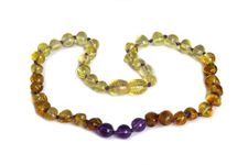 Baby J's - Honey, Lemon and Amethyst Amber Necklace - 100% Baltic Amber & Semi-Precious Stones - Knotted to Prevent Scattering - With Gift Pouch and Certificate of Authenticity - 32cm