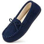 HomeTop Women's Micro Suede Moccasins Slippers with Indoor Outdoor Rubber Sole Oxford Blue,5 UK