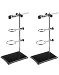 QWORK Chemistry Laboratory Stands Support Set, 2 Set Steel Lab Stand with Cast Iron Base, Rod 16" L with Burette Clamp and Flask Ring Clamps, 2 Retort Rings (Dia. 2"/2.8")