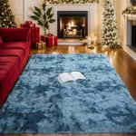 ISMOL Super Fluffy Rug 8x10 Feet Shaggy Bedroom Area Rug Plush Non-Slip Rug for Living Room Kids Room Modern Soft Furry Carpet for Nursery Room Dark Blue