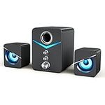 HEANTTV Computer Speakers with subwoofer, 2.1 Computer Speakers. USB Powered and 3.5mm-Aux Connection, Computer Speakers with LED Lights for Desktop, Laptop, Tablet Speakers