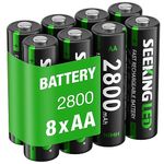 Seeking 8-Pack Rechargeable AA Batteries, 1.2V Ni-MH 2800mAh High Capacity AA Battery, 1200 Tech Ni-MH Batteries with Low Self-Discharge (Battery Case Included)