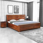 Wooden Craftico Sheesham Wood Queen Size Bed with Storage Box Double Bed Furniture Cot Palang Solid Wood Bed for Bedroom Livig Room Home (Honey Finish)