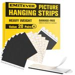 Emitever Picture Hanging Strips Heavy Duty, Large 20 Pairs, No Damage Picture Adhesive Strips, Hook and Loop Mounting Tape Black