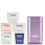 Wild - The Full Monty Starter Kit - Purple Case with Refills in a Variety of Clean Scents 5 x 40g - Refillable Deodorant & Aluminium Free - Long Lasting Protection - Natural Ingredients