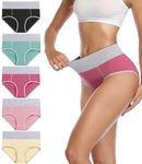 wirarpa Underwear Women High Waist Cotton Knickers Ladies Panties Full Coverage Briefs Underpants Plus Size Multicolour 5 Pack S